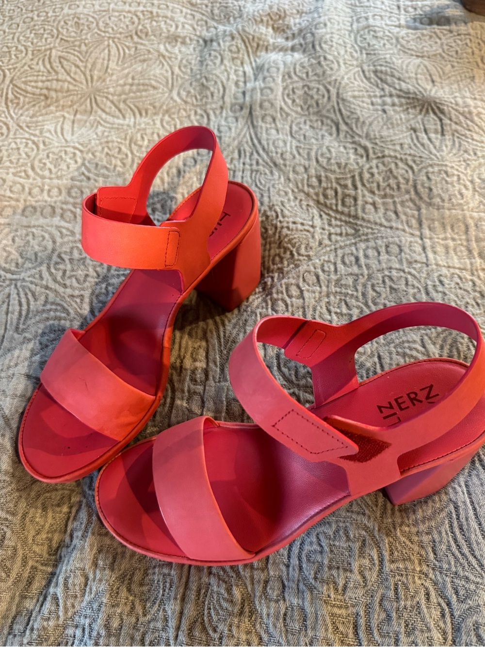 Naturalizer Coral-Pink Block Heel Sandals - Neoprene Velcro strap tie